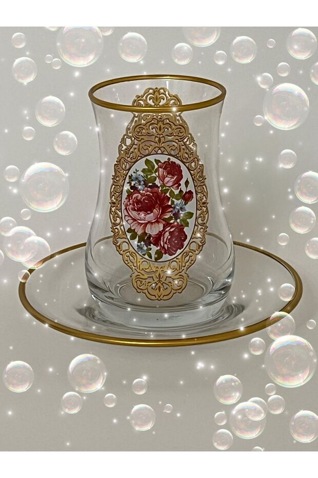 Premium Gold Rose Turkish Tea Glass Set - 6 Person - TryAladdin