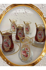 Premium Gold Rose Turkish Tea Glass Set - 6 Person - TryAladdin