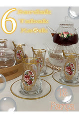 Premium Gold Rose Turkish Tea Glass Set - 6 Person - TryAladdin