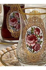 Premium Gold Rose Turkish Tea Glass Set - 6 Person - TryAladdin