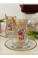 Premium Gold Rose Turkish Tea Glass Set - 6 Person - TryAladdin