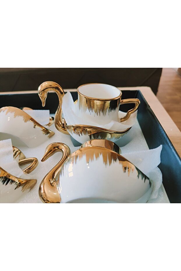 Premium Gold Swan Turkish Coffee Cup Set - Elegant Design - TryAladdin
