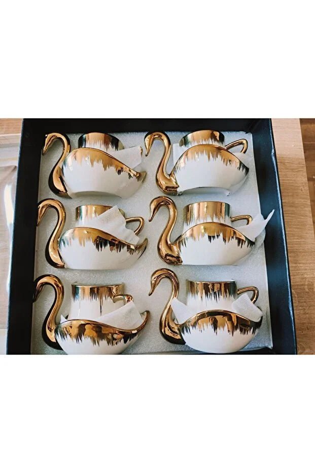 Premium Gold Swan Turkish Coffee Cup Set - Elegant Design - TryAladdin