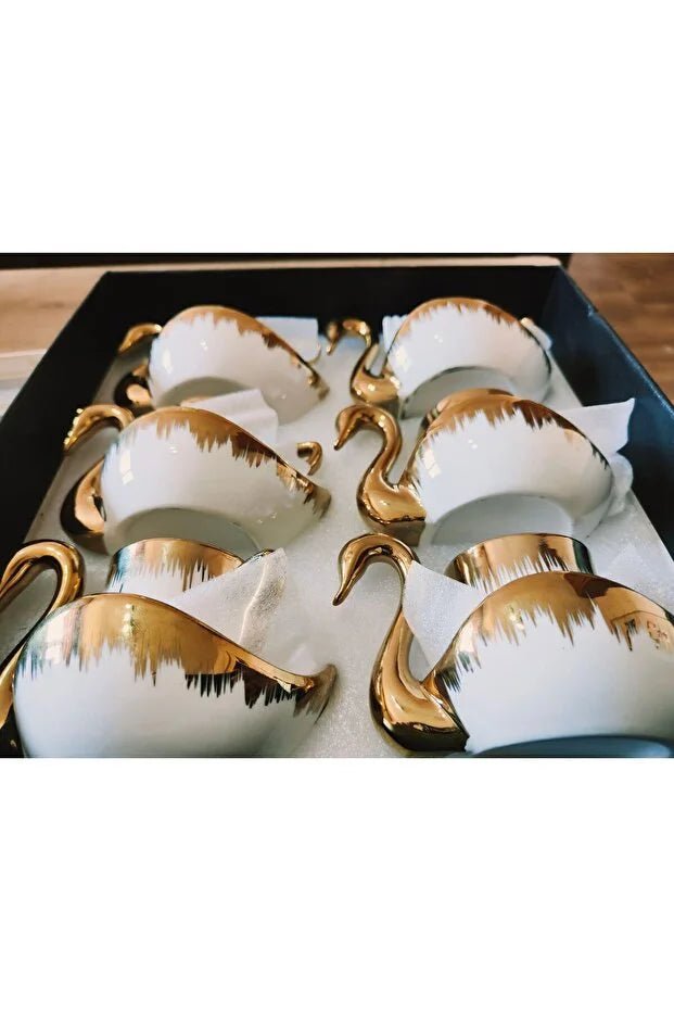 Premium Gold Swan Turkish Coffee Cup Set - Elegant Design - TryAladdin
