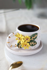 Premium Handcrafted 24K Gold Floral Ceramic Mug - 170ml - TryAladdin