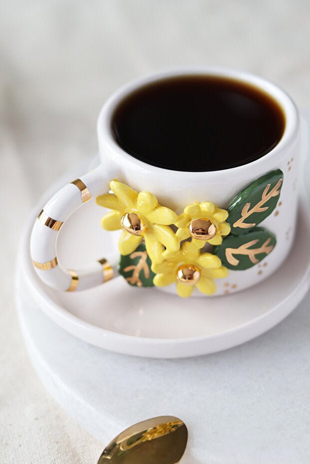 Premium Handcrafted 24K Gold Floral Ceramic Mug - 170ml - TryAladdin