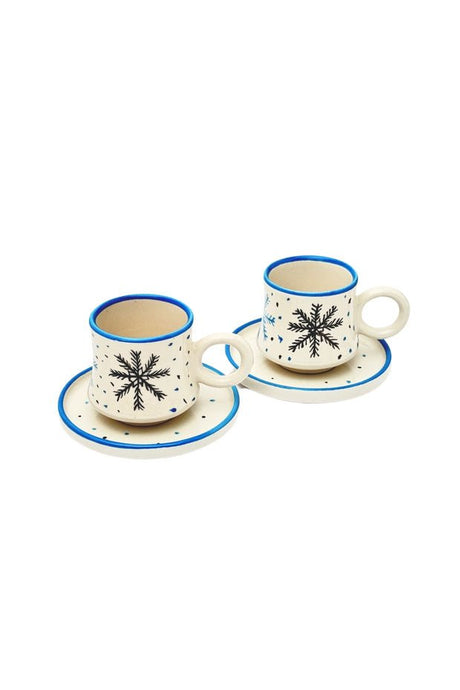Premium Handcrafted Ceramic Turkish Coffee Cup Set - Snowflake Design - Set of 2 - TryAladdin