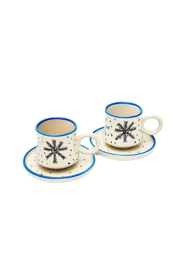 Premium Handcrafted Ceramic Turkish Coffee Cup Set - Snowflake Design - Set of 2 - TryAladdin