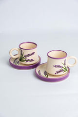 Premium Handmade Artisan Ceramic Turkish Coffee Cup Set, Lavender Design - 6 - Piece Set - TryAladdin