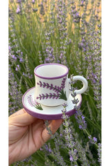 Premium Handmade Artisan Ceramic Turkish Coffee Cup Set, Lavender Design - 6 - Piece Set - TryAladdin