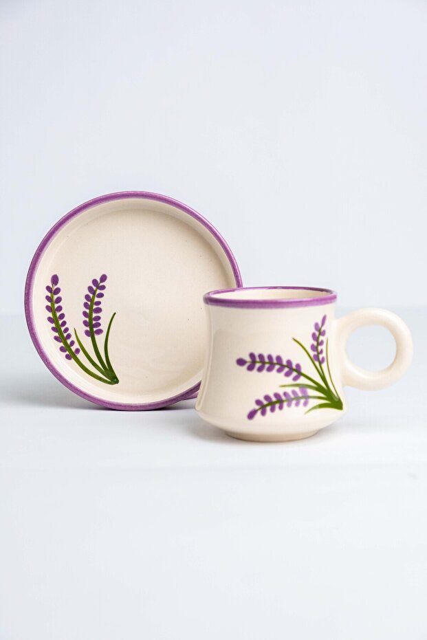 Premium Handmade Artisan Ceramic Turkish Coffee Cup Set, Lavender Design - 6 - Piece Set - TryAladdin