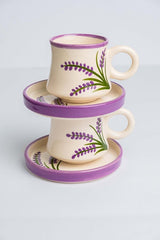Premium Handmade Artisan Ceramic Turkish Coffee Cup Set, Lavender Design - 6 - Piece Set - TryAladdin