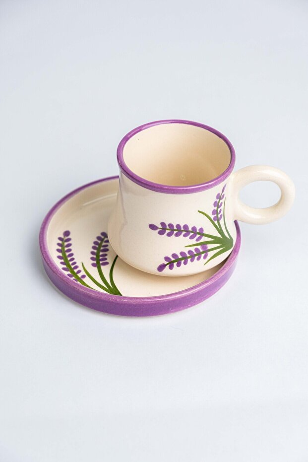 Premium Handmade Artisan Ceramic Turkish Coffee Cup Set, Lavender Design - 6 - Piece Set - TryAladdin