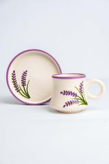 Premium Handmade Artisan Ceramic Turkish Coffee Cup Set, Lavender Design - 6 - Piece Set - TryAladdin