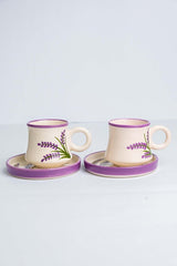 Premium Handmade Artisan Ceramic Turkish Coffee Cup Set, Lavender Design - 6 - Piece Set - TryAladdin