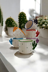 Premium Handmade Ceramic Cactus Coffee Tea Cups - Set of 6, 150ml Capacity - TryAladdin