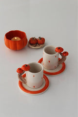 Premium Handmade Pumpkin Handle Ceramic Coffee Cup Set - 4 - Piece, 110ml - TryAladdin