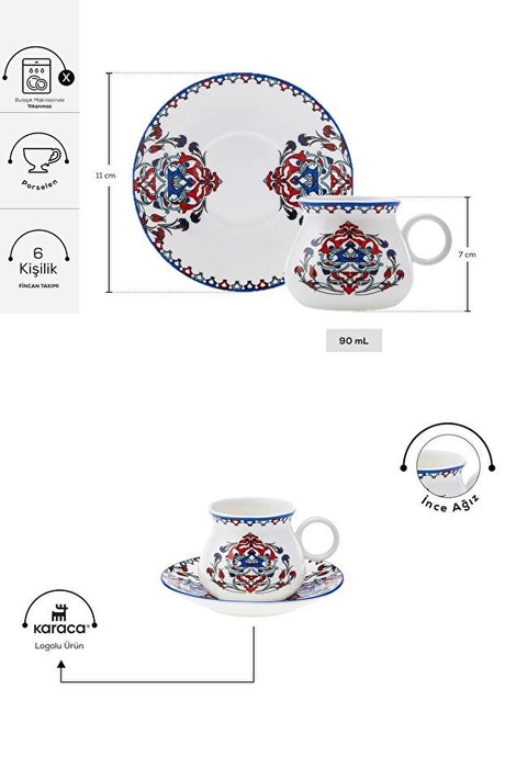 Premium Karaca Hattat Traditional Turkish Coffee Cup Set - 6 Person / 90ml - TryAladdin