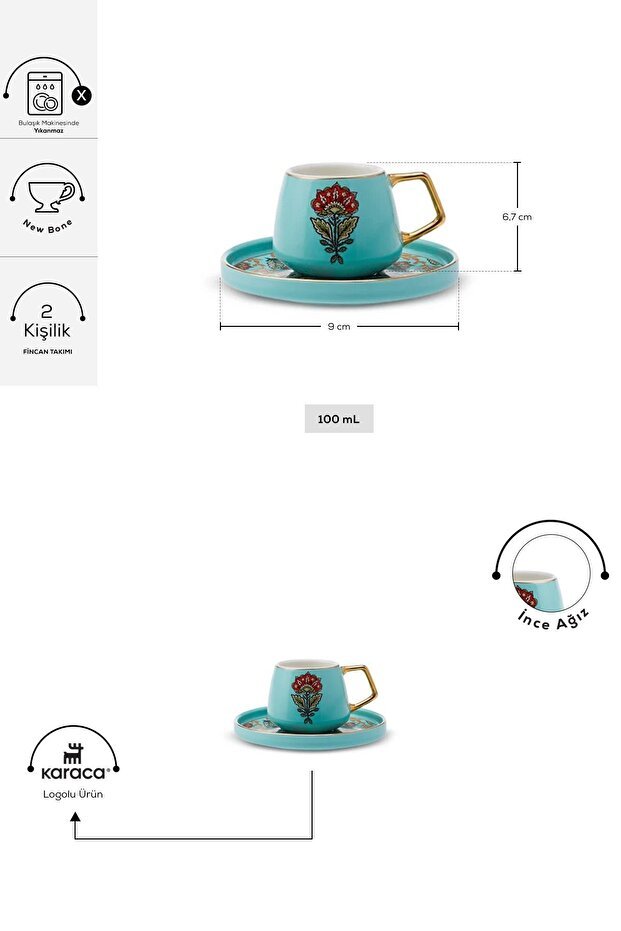 Premium Karaca Karena Turkish Coffee Cup Set - 2 - Piece, 100ml Capacity - TryAladdin