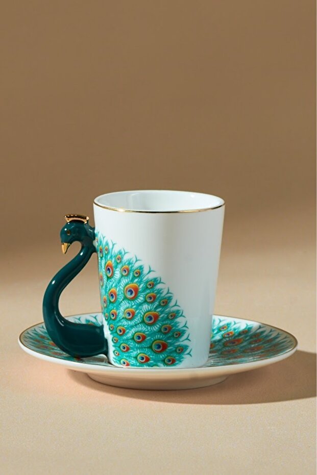 Premium Karaca Peacock Turkish Coffee Cup Set - 2 Cups 90ml - TryAladdin