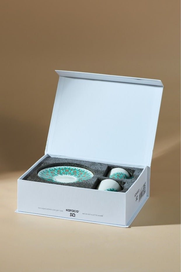 Premium Karaca Peacock Turkish Coffee Cup Set - 2 Cups 90ml - TryAladdin