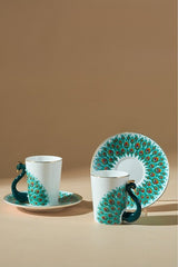 Premium Karaca Peacock Turkish Coffee Cup Set - 2 Cups 90ml - TryAladdin