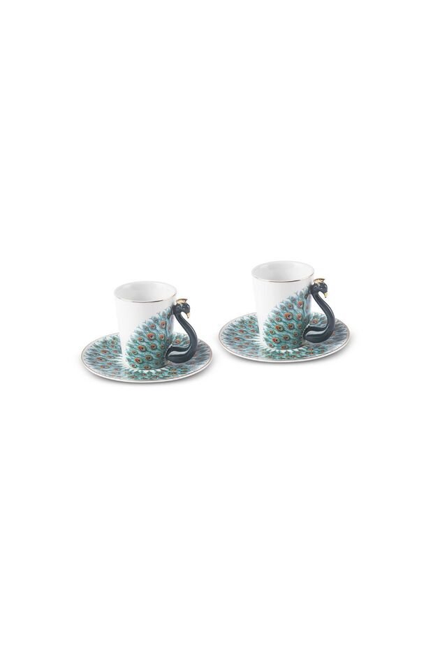 Premium Karaca Peacock Turkish Coffee Cup Set - 2 Cups 90ml - TryAladdin