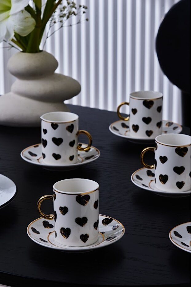 Premium Karaca Perry Heart Turkish Coffee Cup Set - 6 Person, 90ml - TryAladdin
