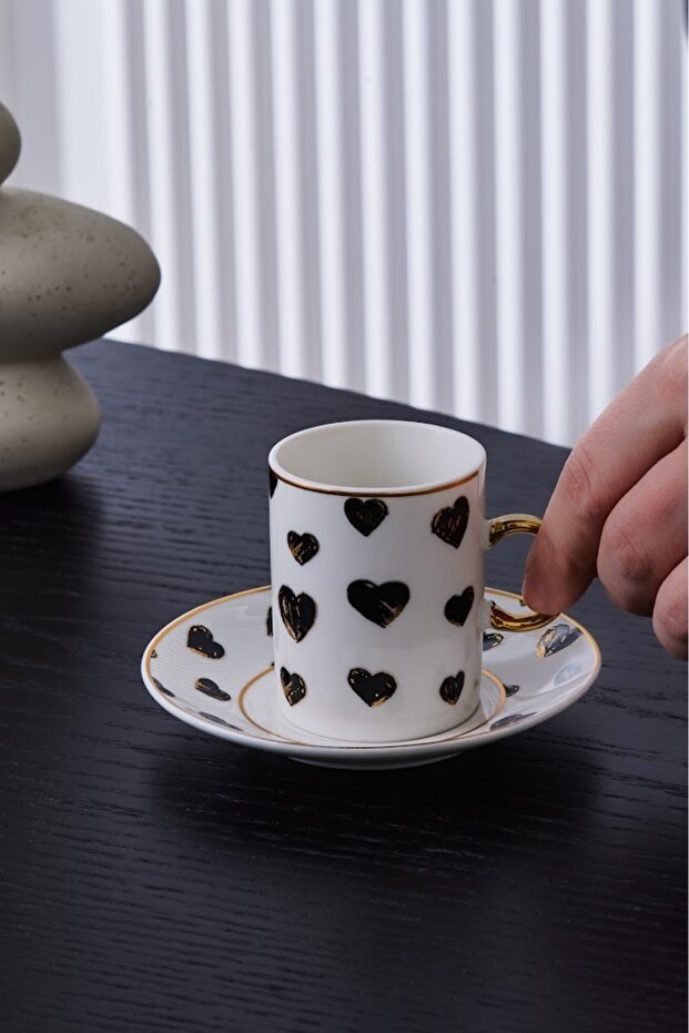 Premium Karaca Perry Heart Turkish Coffee Cup Set - 6 Person, 90ml - TryAladdin