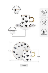 Premium Karaca Perry Heart Turkish Coffee Cup Set - 6 Person, 90ml - TryAladdin