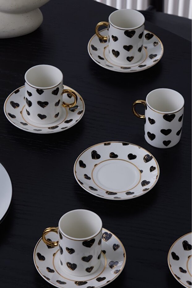 Premium Karaca Perry Heart Turkish Coffee Cup Set - 6 Person, 90ml - TryAladdin