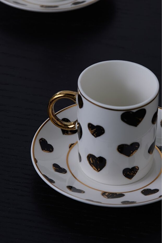Premium Karaca Perry Heart Turkish Coffee Cup Set - 6 Person, 90ml - TryAladdin