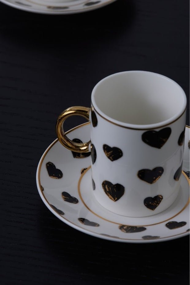Premium Karaca Perry Heart Turkish Coffee Cup Set - 6 Person, 90ml - TryAladdin