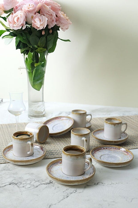 Premium Keramika Hydra Nordic 12 - Piece 6 - Person Ceramic Coffee Set - TryAladdin