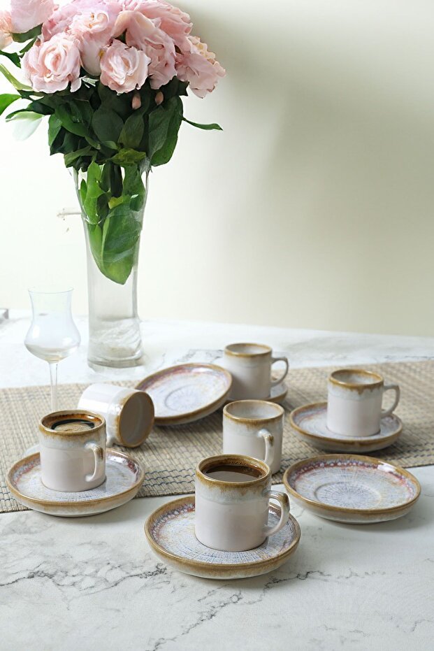 Premium Keramika Hydra Nordic 12 - Piece 6 - Person Ceramic Coffee Set - TryAladdin