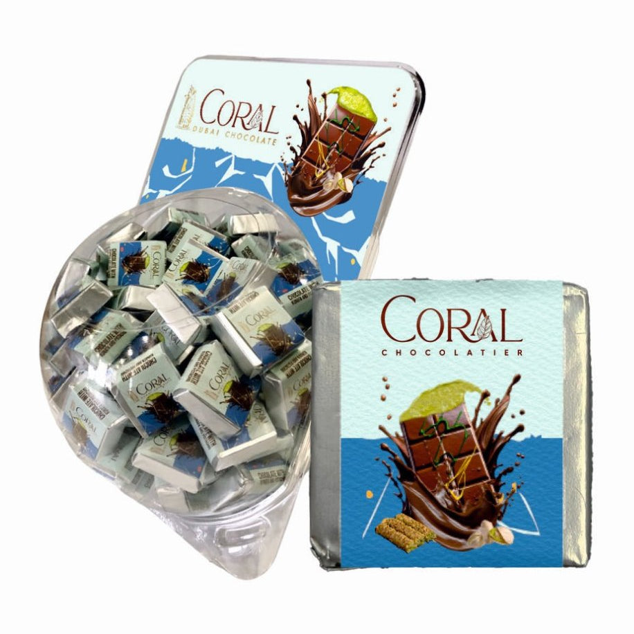 Premium Knafeh Pistachio Milk Chocolate Squares - 14g x 75 Count Round Box - TryAladdin