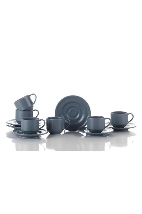 Premium Kutahya Porselen Tuvana Grey Turkish Coffee Set - 12 Pieces for 6 Persons - TryAladdin