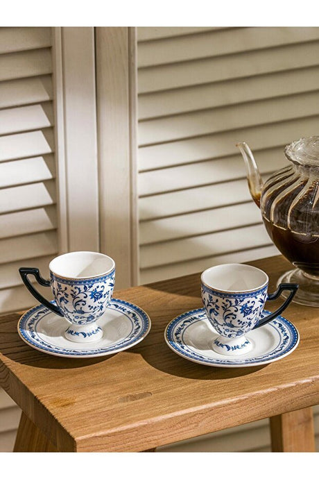 Premium LC Waikiki Home Printed Porcelain Turkish Coffee Cup Set - 2 x 90ml - TryAladdin