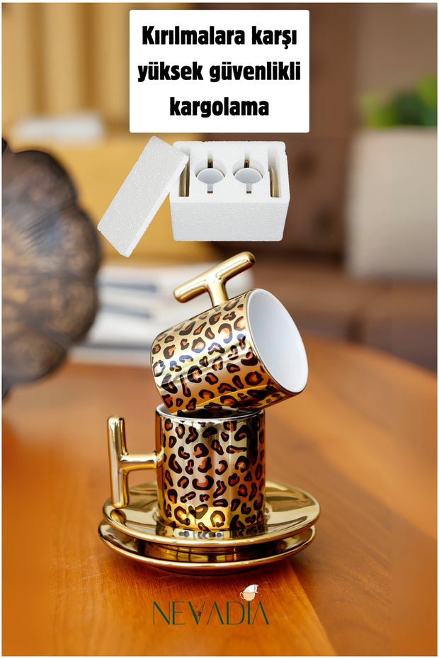 Premium Leopard Print Turkish Coffee Cup Set - 2 x 90ml - TryAladdin