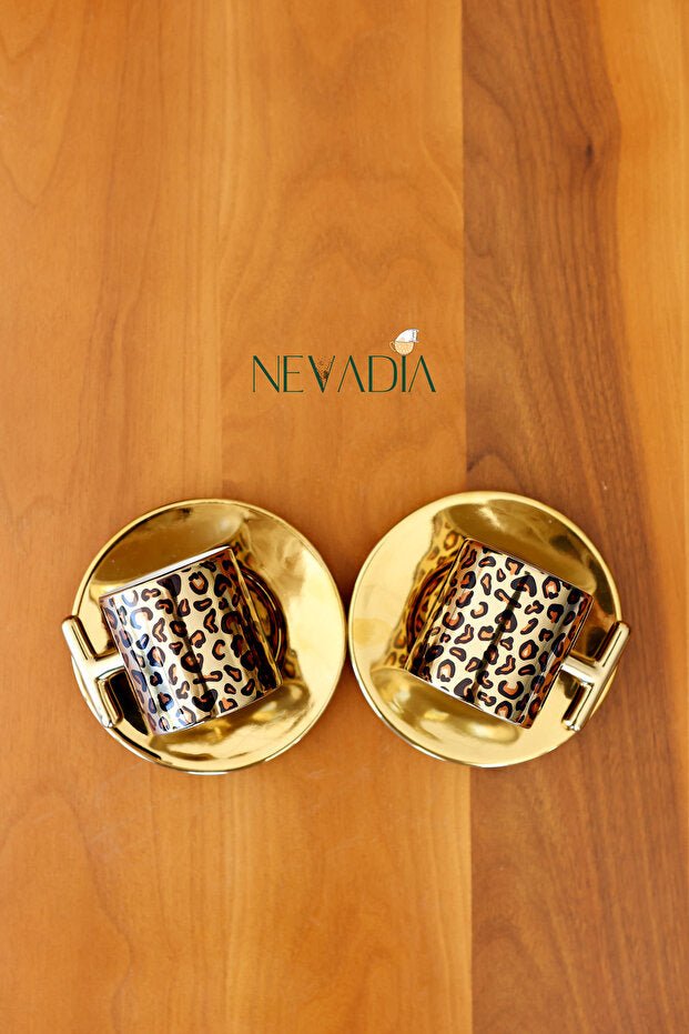 Premium Leopard Print Turkish Coffee Cup Set - 2 x 90ml - TryAladdin