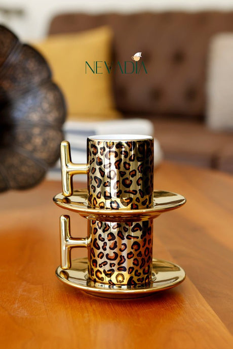 Premium Leopard Print Turkish Coffee Cup Set - 2 x 90ml - TryAladdin