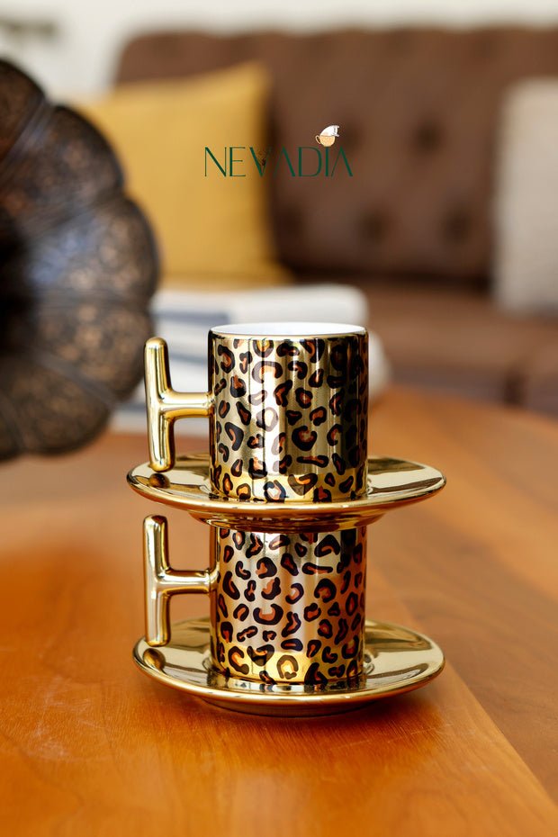 Premium Leopard Print Turkish Coffee Cup Set - 2 x 90ml - TryAladdin
