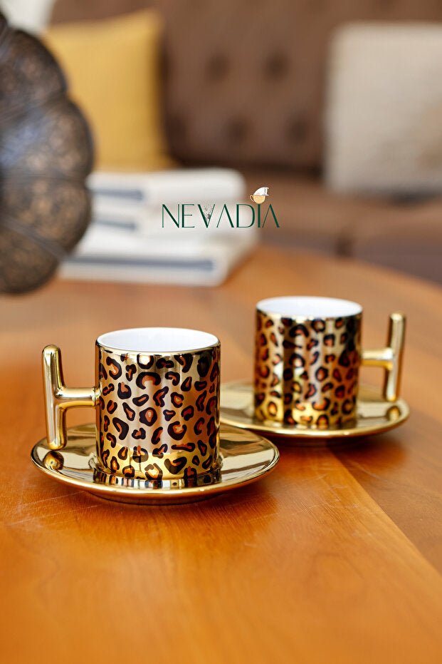 Premium Leopard Print Turkish Coffee Cup Set - 2 x 90ml - TryAladdin