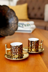 Premium Leopard Print Turkish Coffee Cup Set - 2 x 90ml - TryAladdin