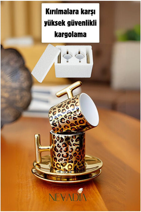 Premium Leopard Print Turkish Coffee Cup Set - 2 x 90ml - TryAladdin