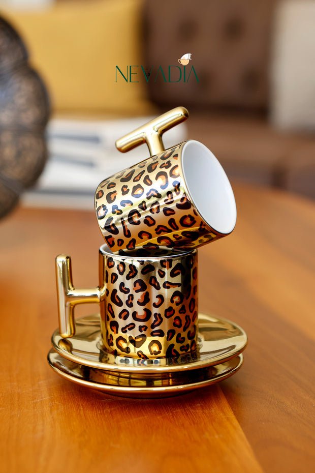 Premium Leopard Print Turkish Coffee Cup Set - 2 x 90ml - TryAladdin