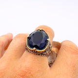 Premium Men's Blue Sapphire 925 Sterling Silver Ring | Turkish - Inspired Handcrafted Jewelry Gift - TryAladdin