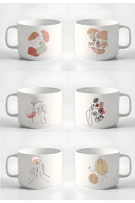 Premium Minimalist Linear Design Turkish Coffee & Espresso Cup Set - 6 x 180ml - TryAladdin