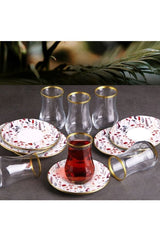 Premium Multi - Color Ceramic Turkish Tea Glass & Saucer Set - 6 Person - TryAladdin