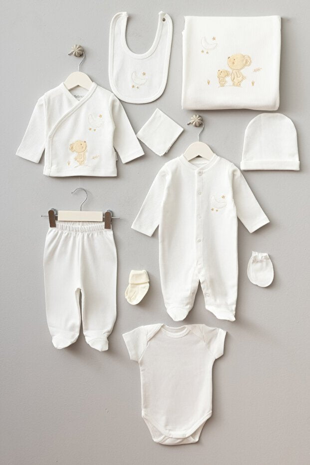 Premium Newborn 10 - Piece Layette Gift Set - Moon & Rabbit Pattern - TryAladdin
